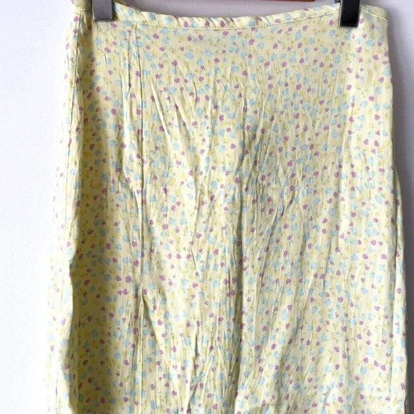 Zara Satin  Effect Midi Skirt Yellow Floral Size Small - Picture 7 of 11